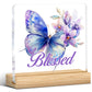 Opomzk Acrylic Desk Sign - Christian Gifts for Women, Purple Butterfly, Inspirational Bible Verses, Model LY17-18-Blessed, Multicolor R