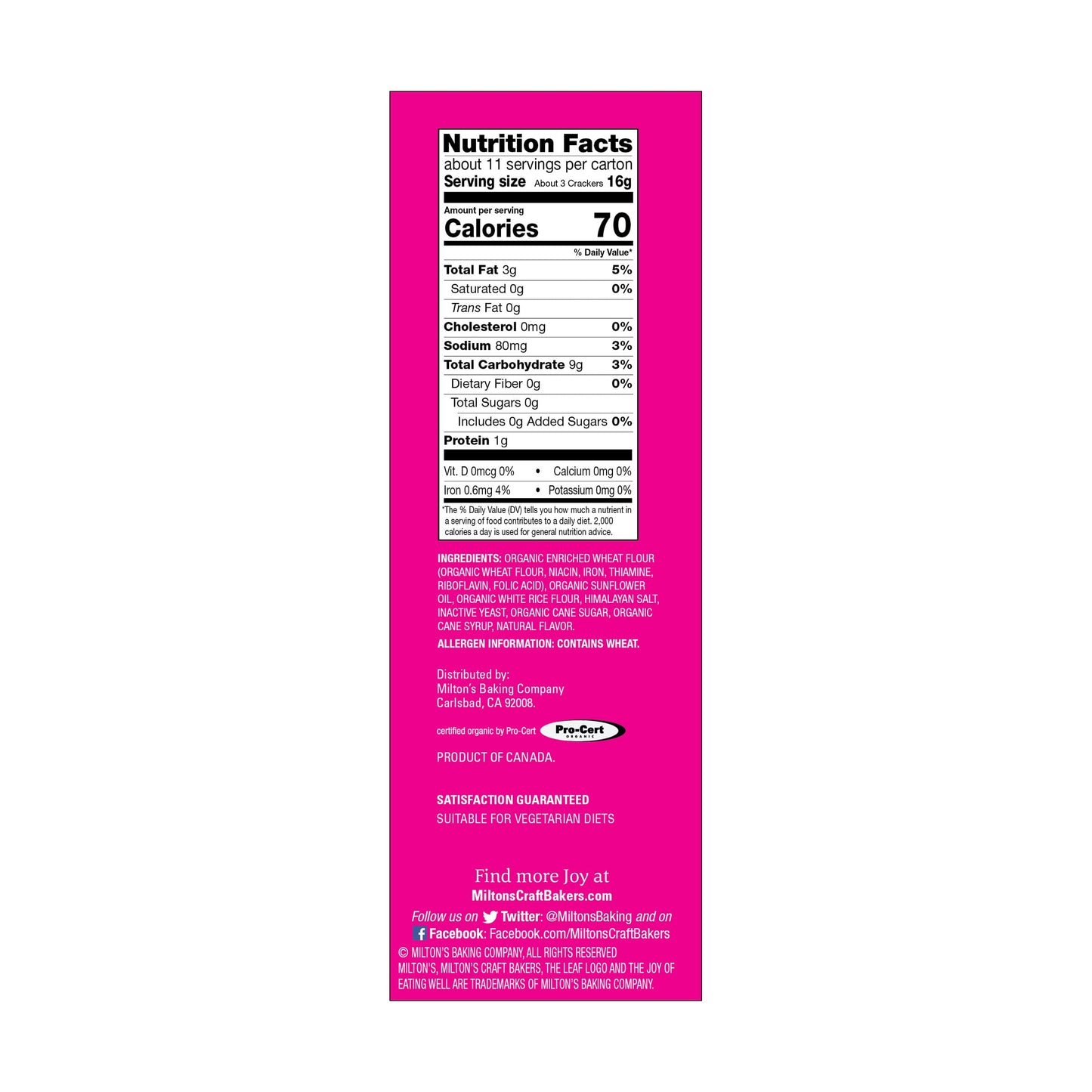 Milton'S Craft Bakers Organic Himalayan Salt Crackers, 6 Oz
