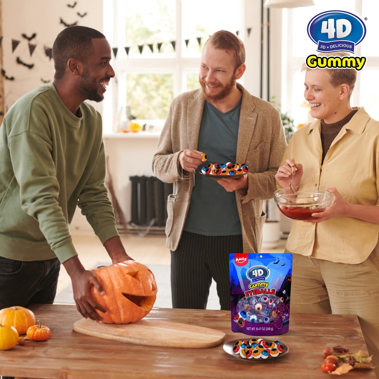 Amos Eyeball Gummy Candy - Halloween Gummy Eye Candy  for Kids & Parties  3D Gummy Eyeballs  Individually Wrapped  40 Count  9oz Bag
