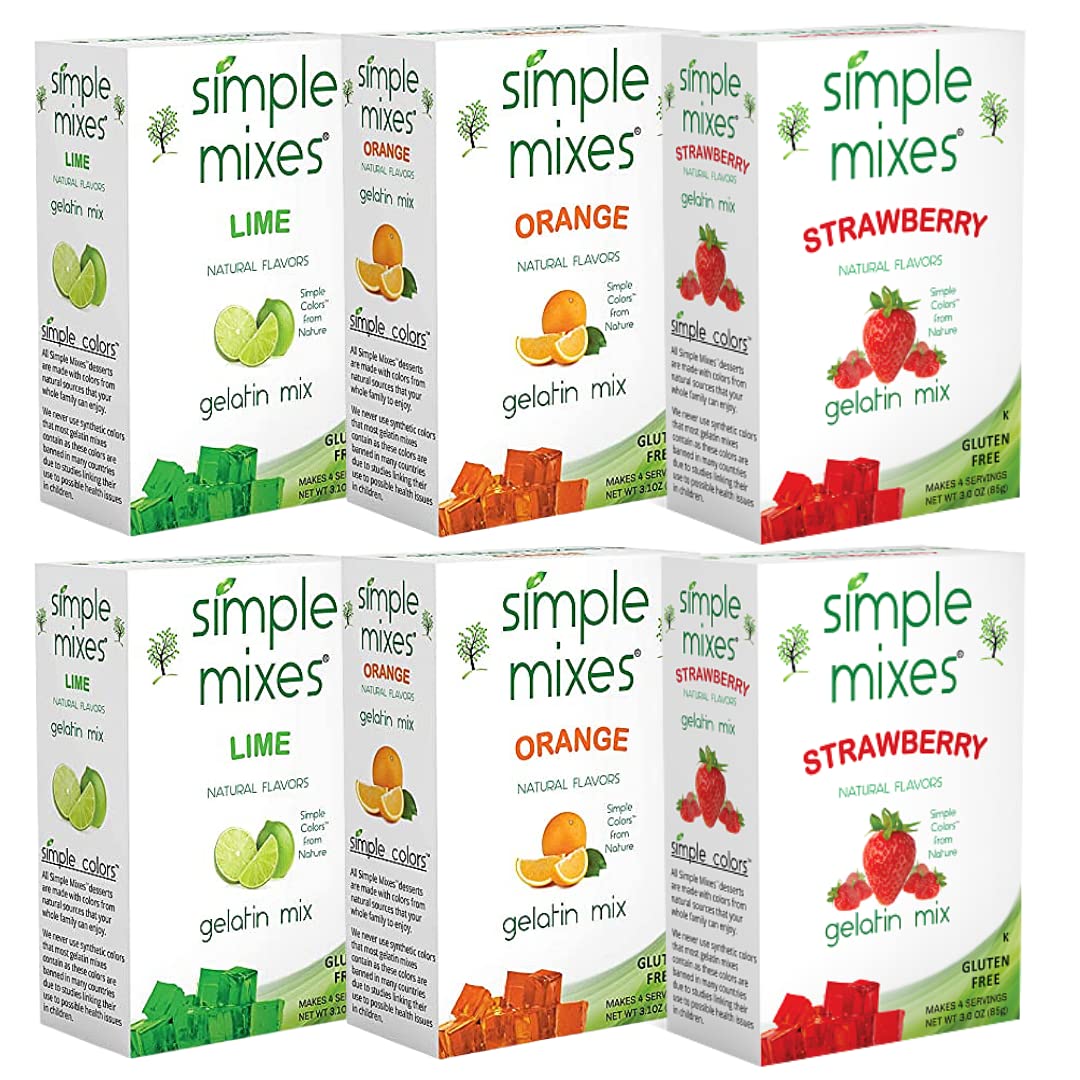 Simple Mixes Natural Gelatin Variety Pack, 2 Each: Strawberry, Orange & Lime, Healthy, Lactose, Fat & Gluten Free, Kosher, 3.1 O