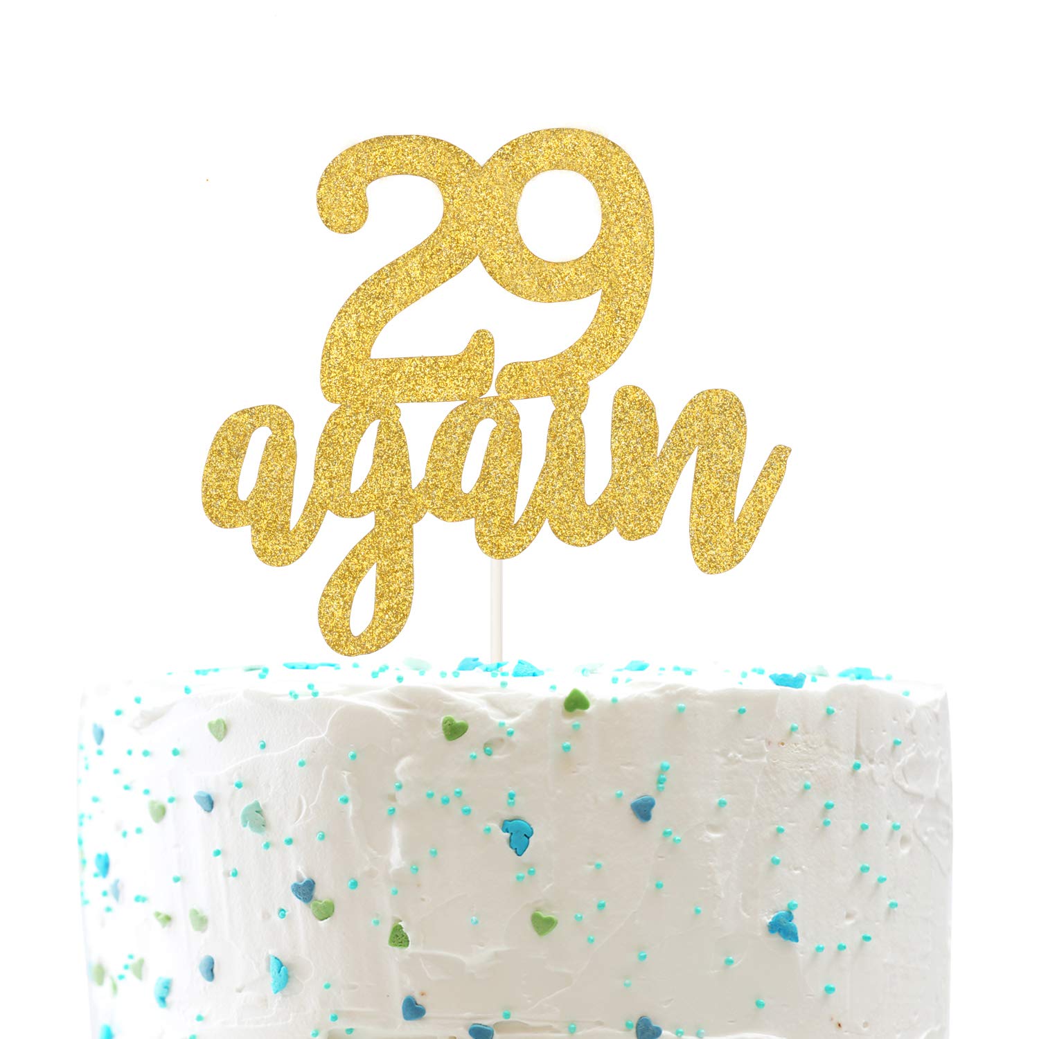 29 Again Cake Topper, Happy 30th Birthday Sign,Dirty Thirty Cake Topper,Hello 30 Party Decorations (Double Sided Gold Glitter)
