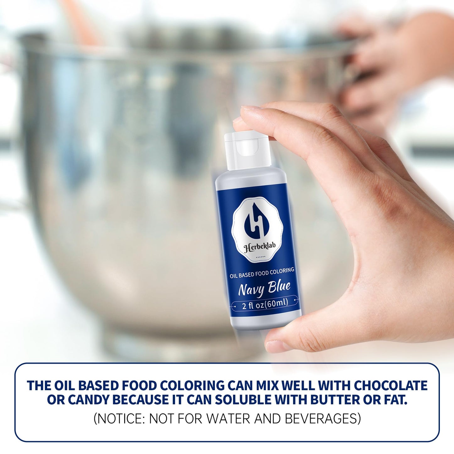Herbeklab Navy Blue Food Coloring Oil Dye for Chocolate 2 Fl Oz - Concentrated Oil Based for Melting Candy, Cake Pops, Strawberries