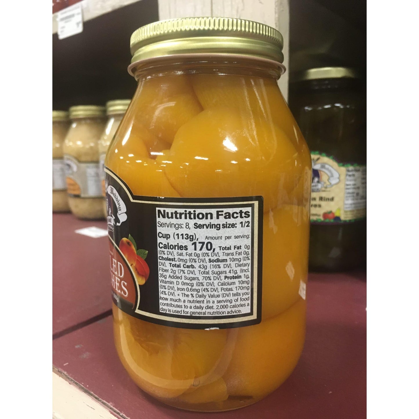 Amish Wedding Ready to Eat Peaches, 32 oz Glass Jar, No Preservatives, 2 Pound Pack