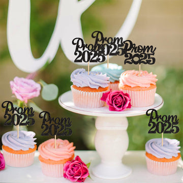 24 Pack Prom 2025 Cupcake Toppers Class Of 2025 Congrats Grad Cupcake Picks For 2025 Graduation Theme Birthday Party Supplies De