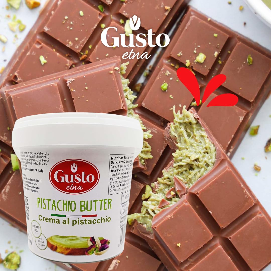 GUSTO ETNA Sweet Pistachio Nut Butter, 2.2 LB, Creamy Spread for Knafeh and Desserts, Product of Sicily, Italy