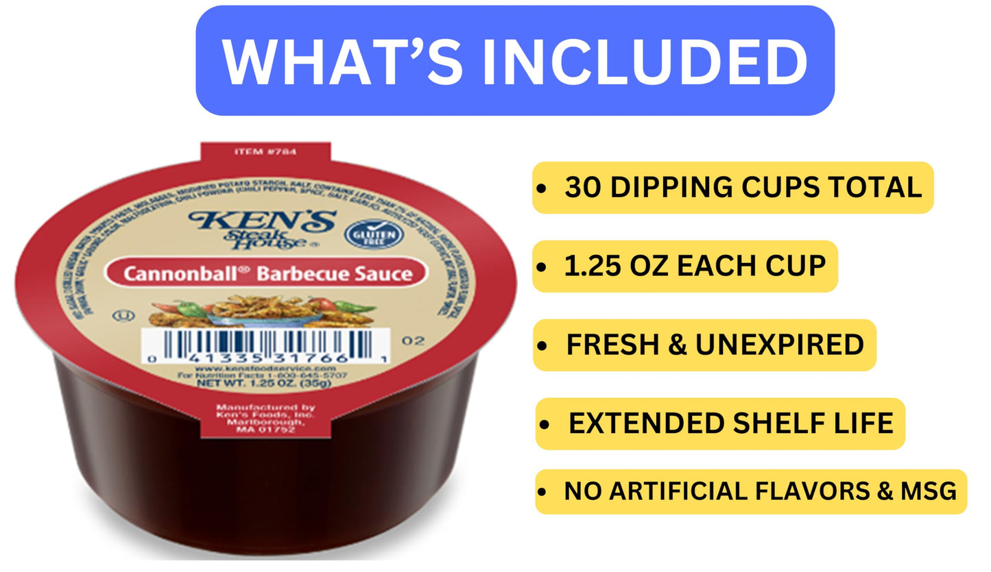 30 Count | Salad Dressing Dipping Sauce Portion Cups | Single Serve Packets (Cannonball Barbecue Sauce)