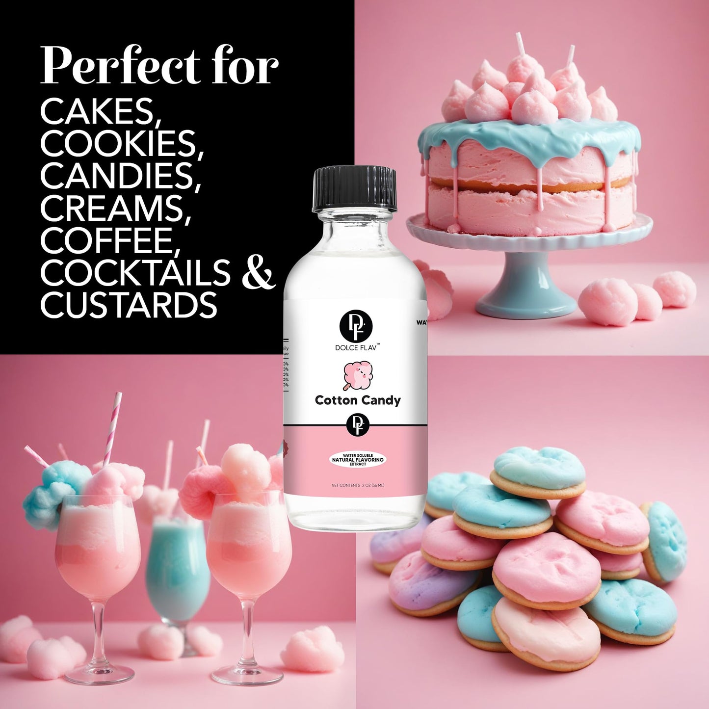 Dolce Flav Natural Cotton Candy Extract - 2 Ounce Water-Soluble Multipurpose Flavoring Ideal for Baked Goods, Beverages, Coffee,