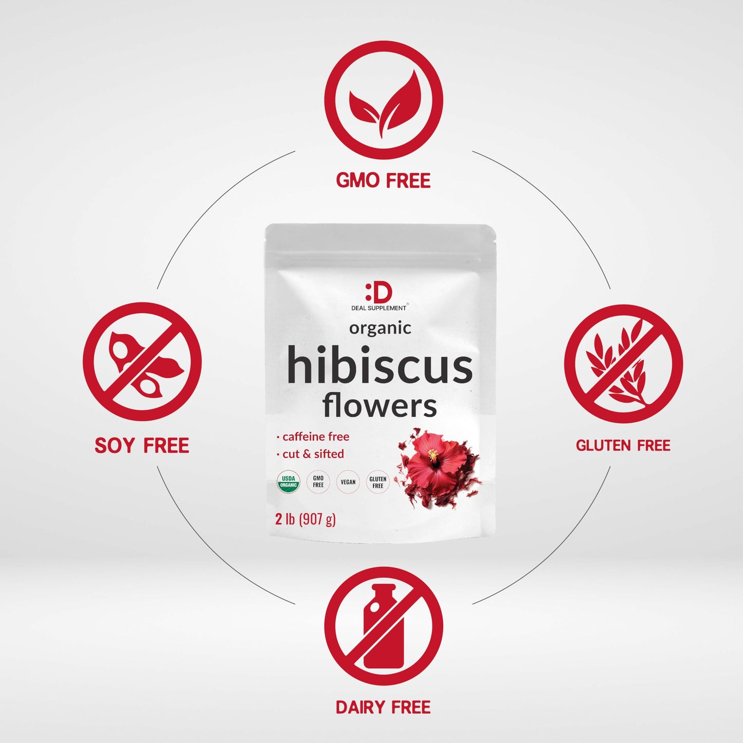 Dried Organic Hibiscus Flowers  2 Pounds - Cut & Sifted Whole Leaves - Loose Leaf Flower Source - Raw Flavor & Aroma  Great for Refilling Tea Bags - Caffeine Free  No Sugar  Non-GMO