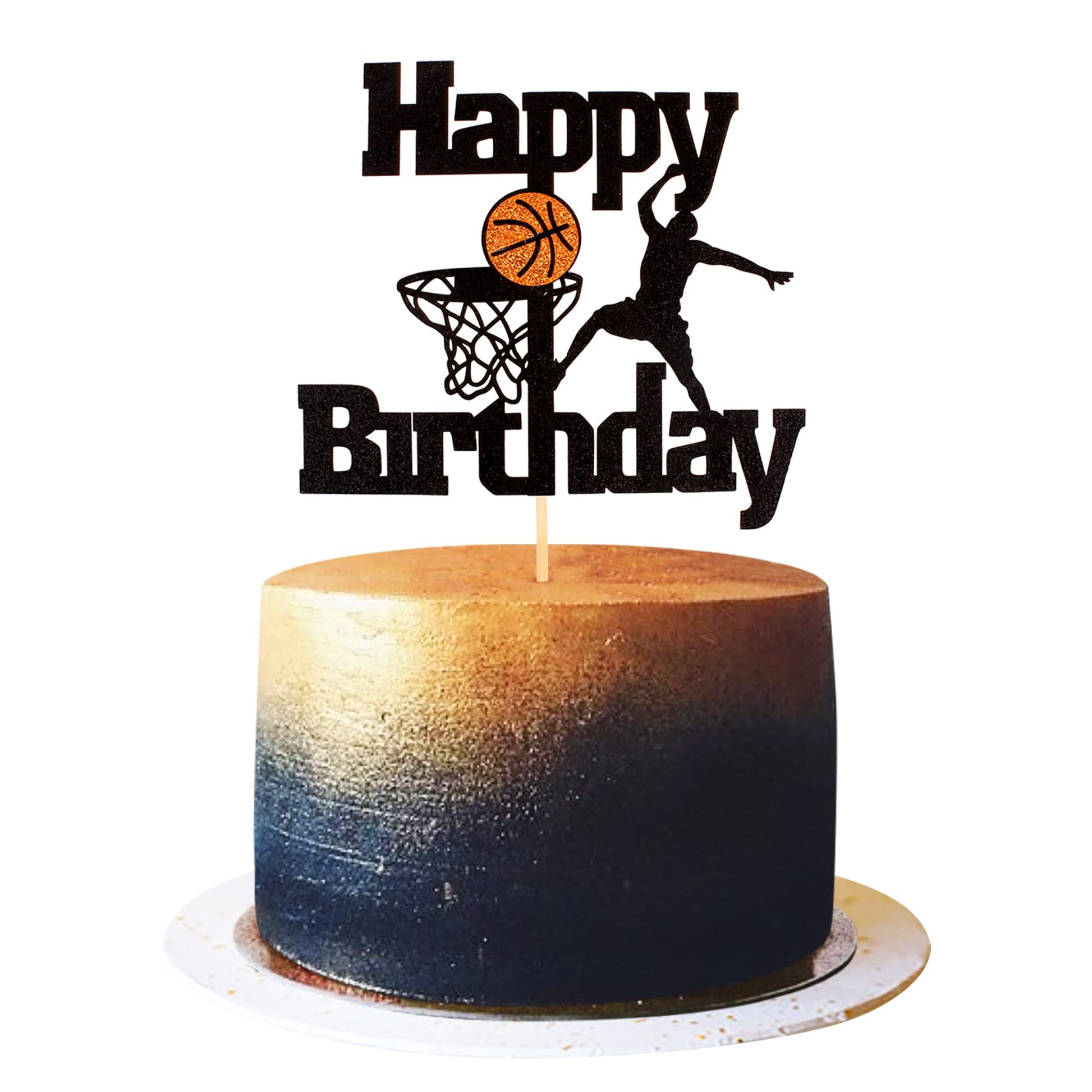 Cyodoos Basketball Happy Birthday Cake Topper Basketball Scene Themed Cake Fruit Picks For Man Boys Father Birthday Event Party 