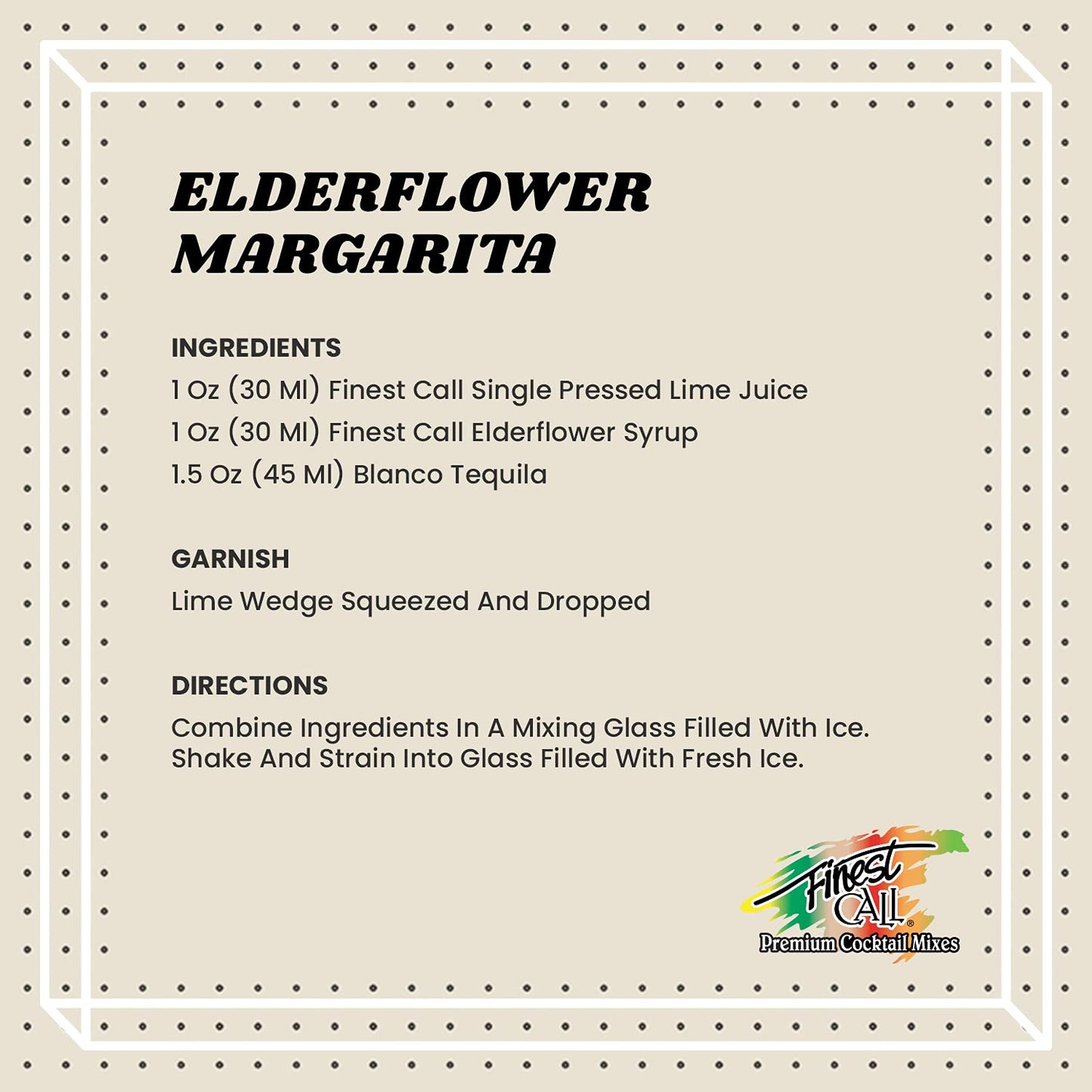 Finest Call Elderflower Syrup Drink Mix, Premium, 1 Liter Bottle (33.8 Fl Oz), Individually Boxed