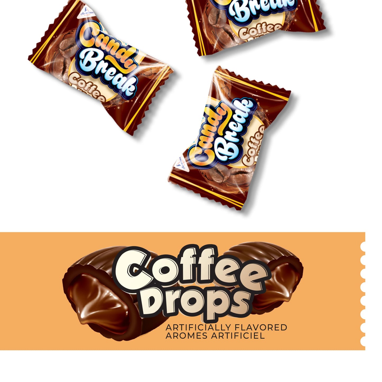 CANDY BREAK Coffee Drops, Center Filled Hard Candy, Espresso Flavor, 24.7 Oz Bulk Bag, Individually Wrapped, Brown