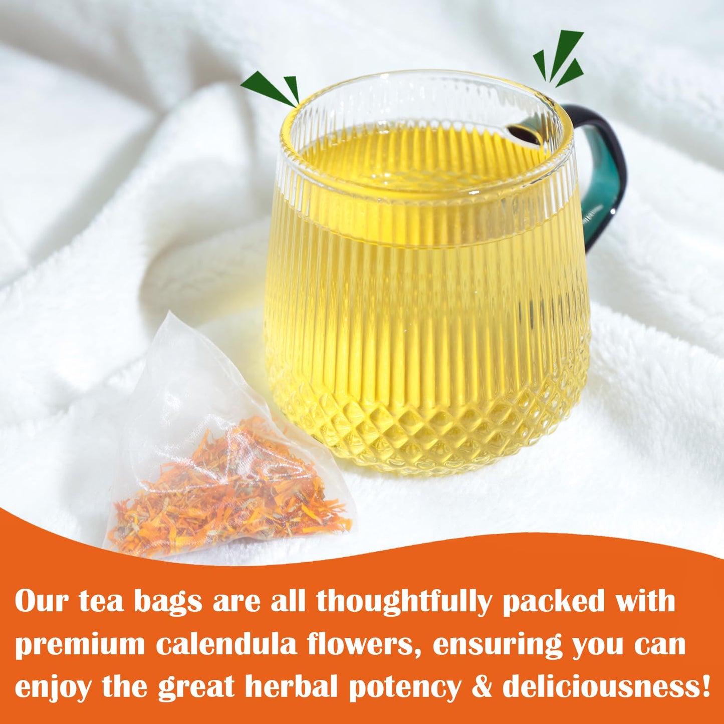 FullChea Dried Calendula Flowers Tea - 30 Teabags, Caffeine-Free, Non-GMO, Natural Herbs, 1.5g per Bag