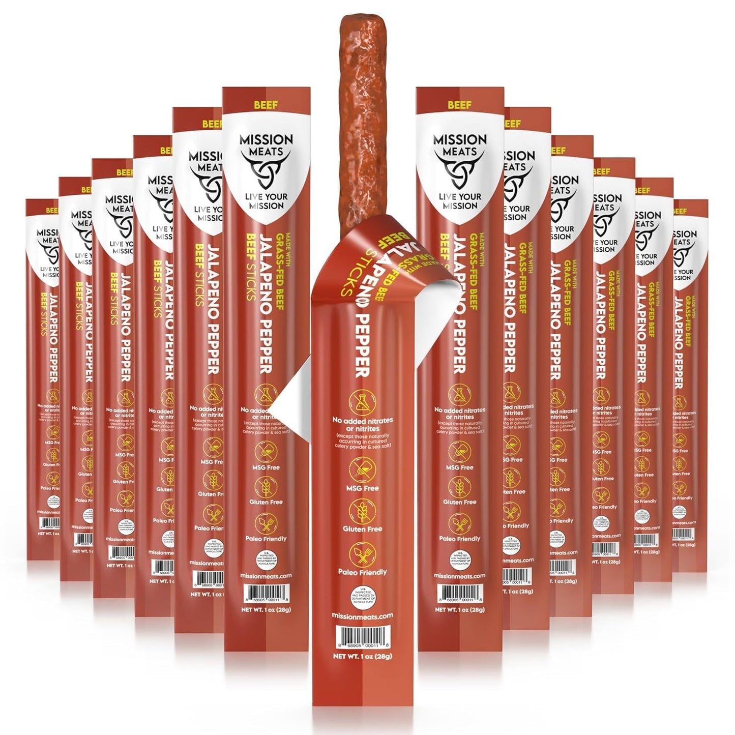 Mission Meats Beef Sticks - 100% Grass Fed & Pasture Raised, Sugar Free, Individually Wrapped Healthy Snacks, Whole 30 & Paleo F