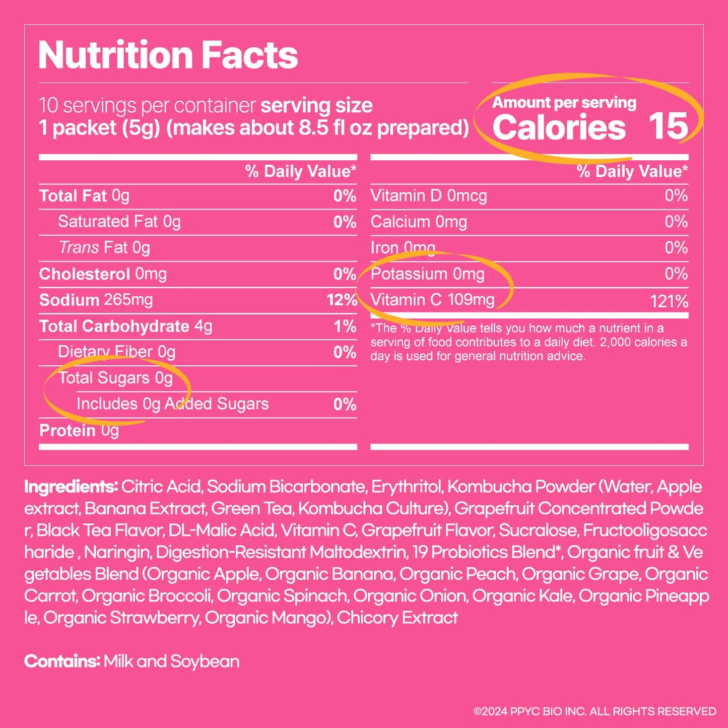 SUNMANC Kombucha Powdered Drink Mix, Sparkling Probiotic, 1.76 oz, Low Calorie, Sugar 0g, Low Caffeine, G fruit Flavor