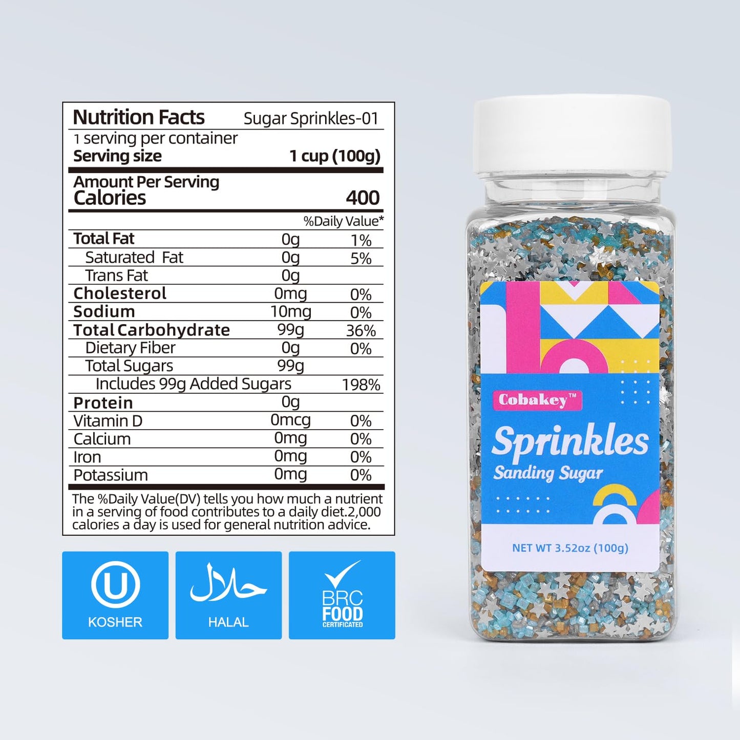 Sanding Sugar Edible Silver Glitter Stars Mix, Edible Blue&Purple Sugar Sprinkles For Cake Decorating, Sparkling Edible Sanding