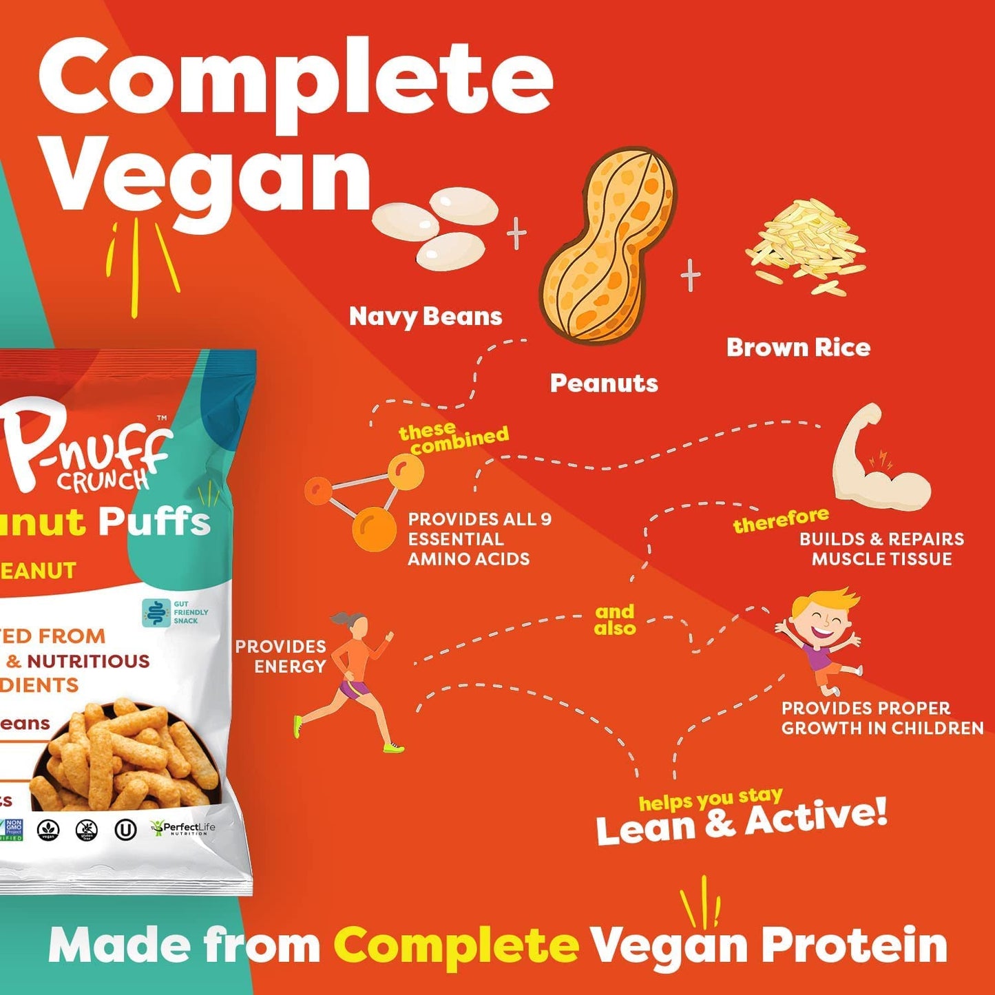 P-Nuff Crunch Peanut Puffs Savory Variety Pack, 20g Vegan Protein, Keto, Gluten Free, 4oz Bag, 6-Pack