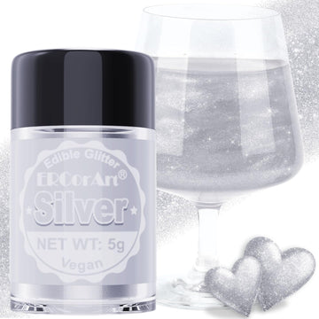 Edible Glitter - Silver Luster Dust Edible for Drinks Cakes, Food Grade Cake Decorating Shimmering Glitter, Sprinkle Powder for 