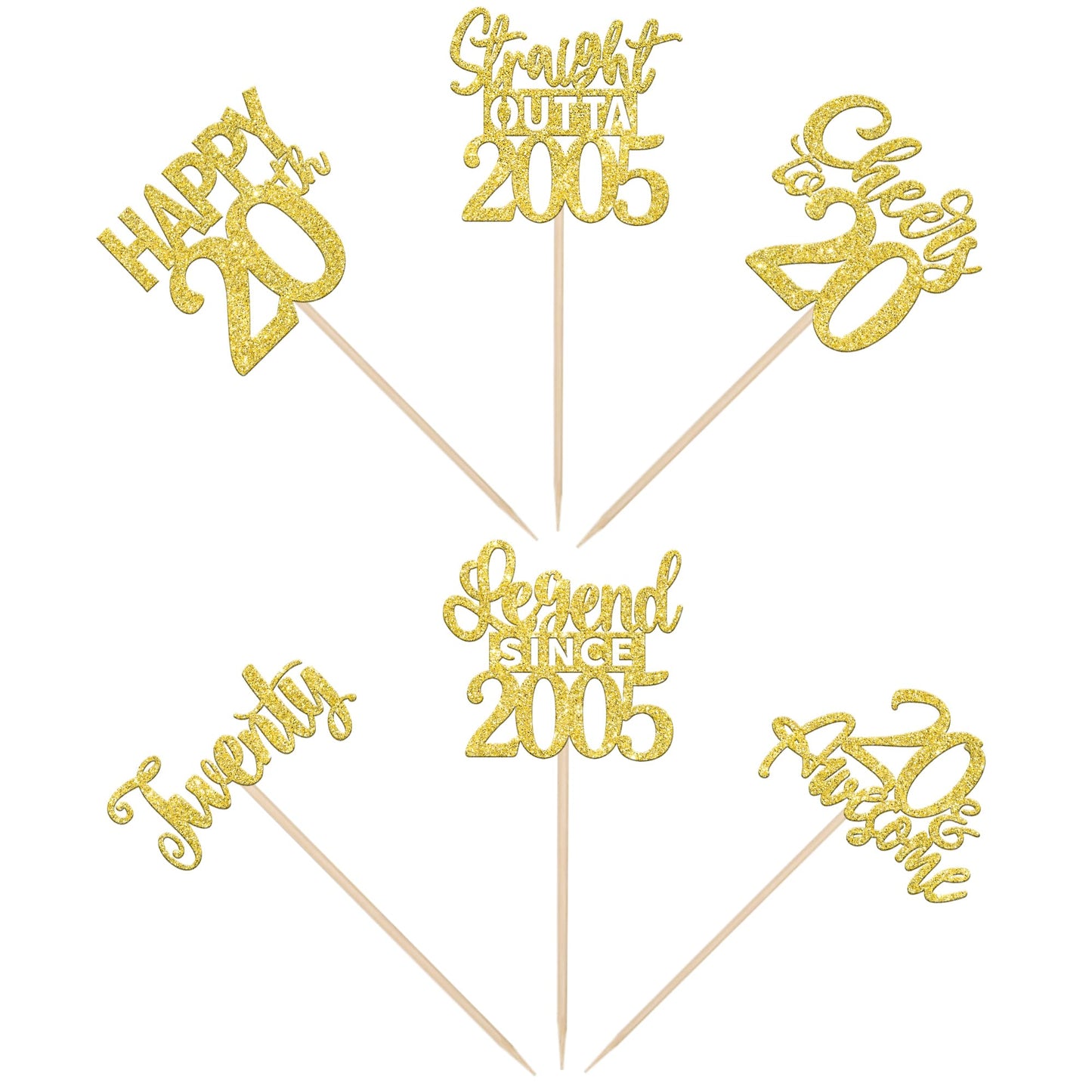 24Pcs Gold Happy 20Th Birthday Cupcake Toppers Twenty Straight Outta 2005 Cupcake Picks Cheers To 20 Lengend Since 2005 Cake Dec