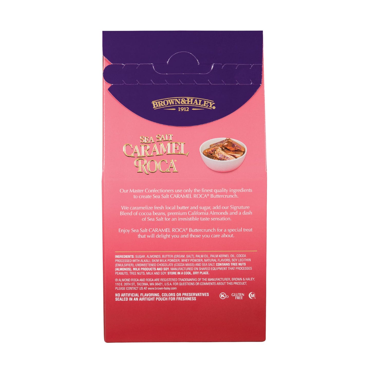 Brown & Haley Sea Salt Caramel Roca Stand-Up Box - Chocolate Caramel Buttercrunch Toffee With Almonds And Sea Salt - Individuall