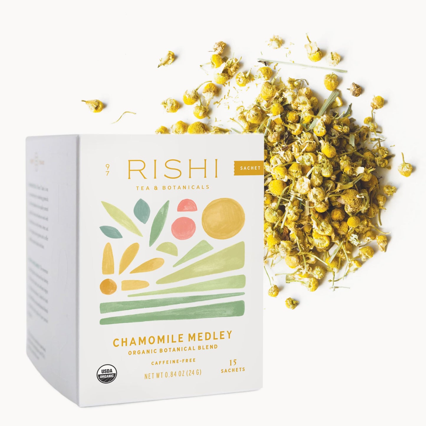 Rishi Tea Chamomile Medley Herbal Tea - Organic Caffeine Free Sachets - 15 Count