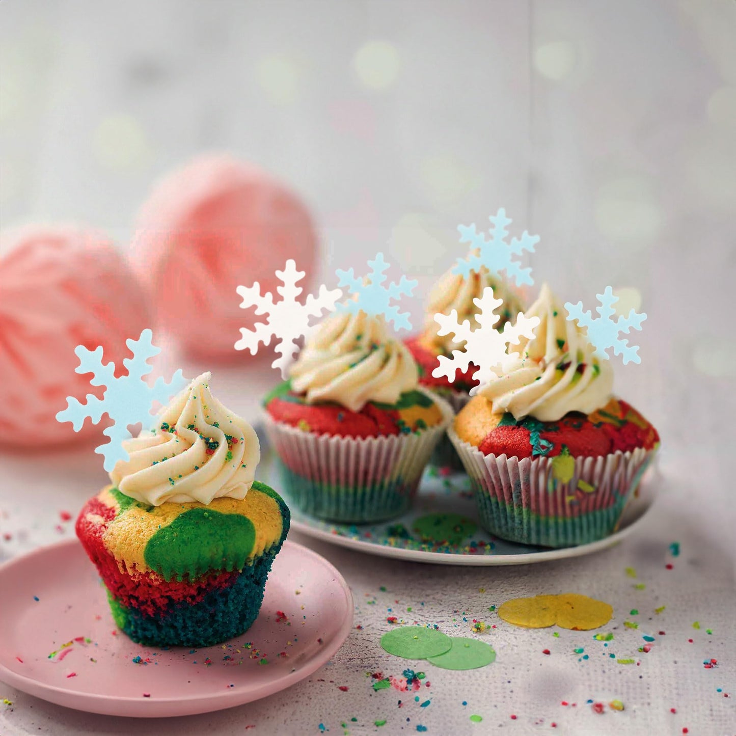 50Pcs White And Blue Edible Snowflake Cupcake Toppers Snowflakes Cake Topper Decorations For Christmas Winter Holiday Frozen The