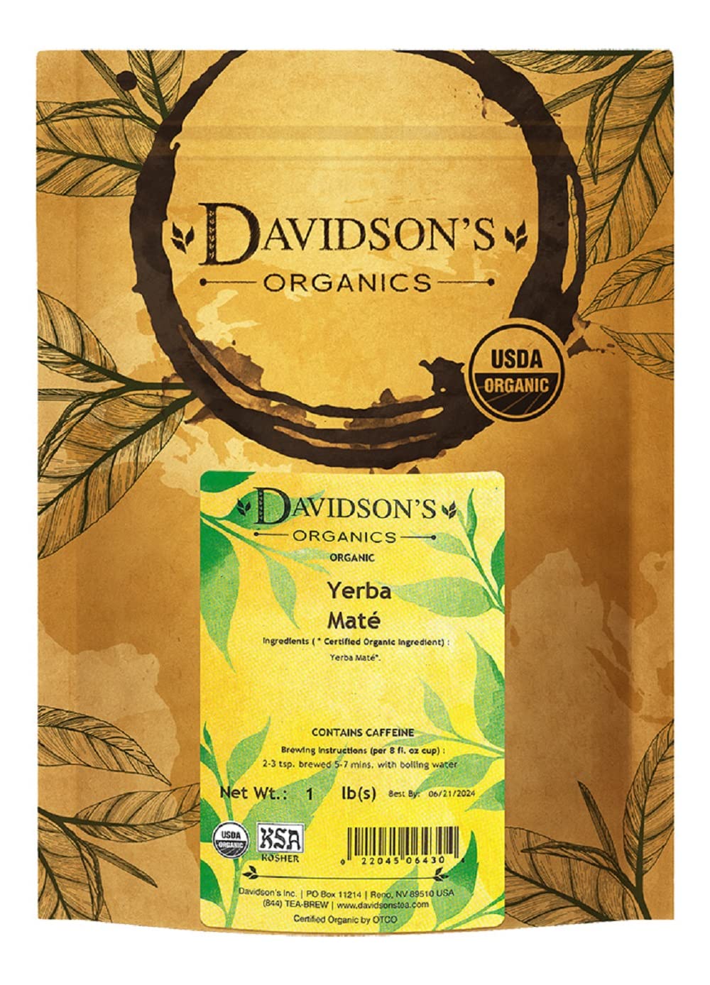 Davidsons Organics, Yerba Mate, Loose Leaf Tea, 16-Ounce Bag