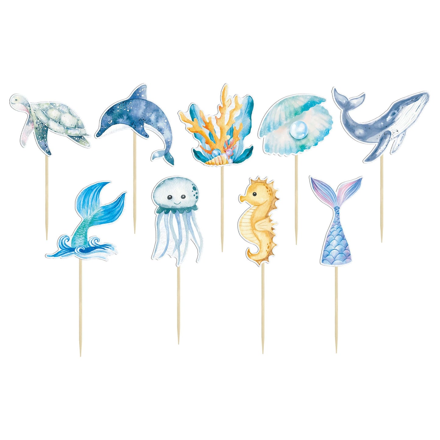 Gyufise 36Pcs Mermaid Cupcake Toppers Under The Sea Turtles Octopus Mermaid Tail Cupcake Picks Seahorse Coral Cake Decorations F