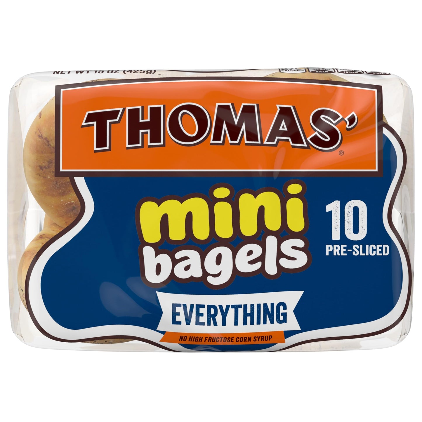 Thomas Everything Bagels, 10 count, (1.5 oz each), Kosher Mini Bagels, 15 oz Bag