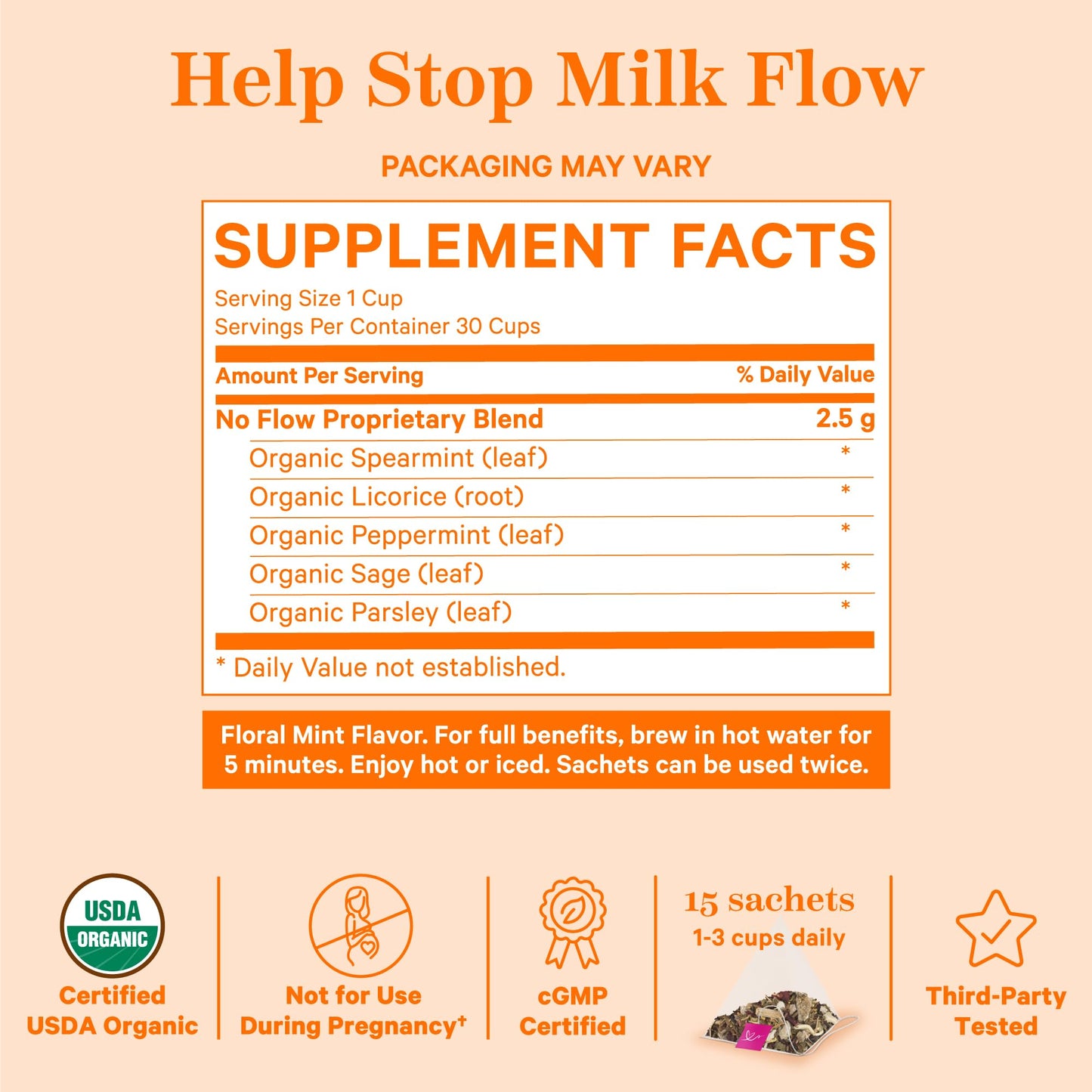 Pink Stork No Flow - Organic Sage Tea To Dry Up Breast Milk Supply And Decrease Milk Production, Stop Breastfeeding, Wean Lactat