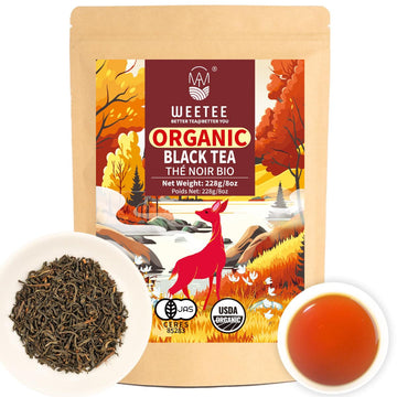 WT WEETEE Organic Black Tea Loose Leaf, 110+ Cups, Made of Flowery Orange Pekoe Black Tea Leaves, No Bitter & Rich Flavor, Premi