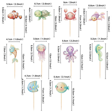 Ercadio 20Pcs Ocean Animal Cupcake Toppers Under The Sea Turtles Octopus Cupcake Picks Seahorse Coral Cake Decorations For Under