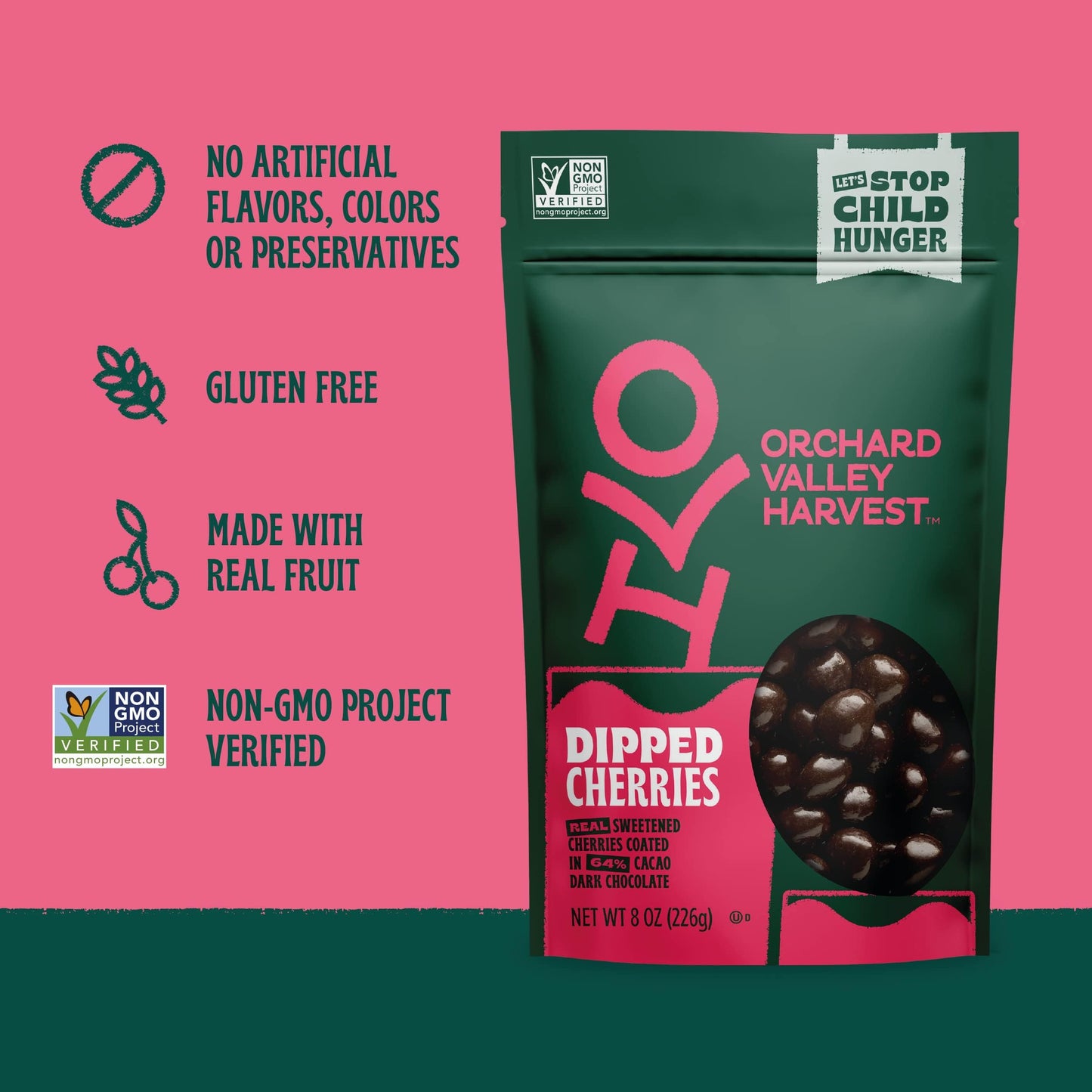Orchard Valley Harvest Dark Chocolate Dipped Cherries, Made With Real Cherries, Gluten Free, Non-Gmo, No Artificial Colors, Stan