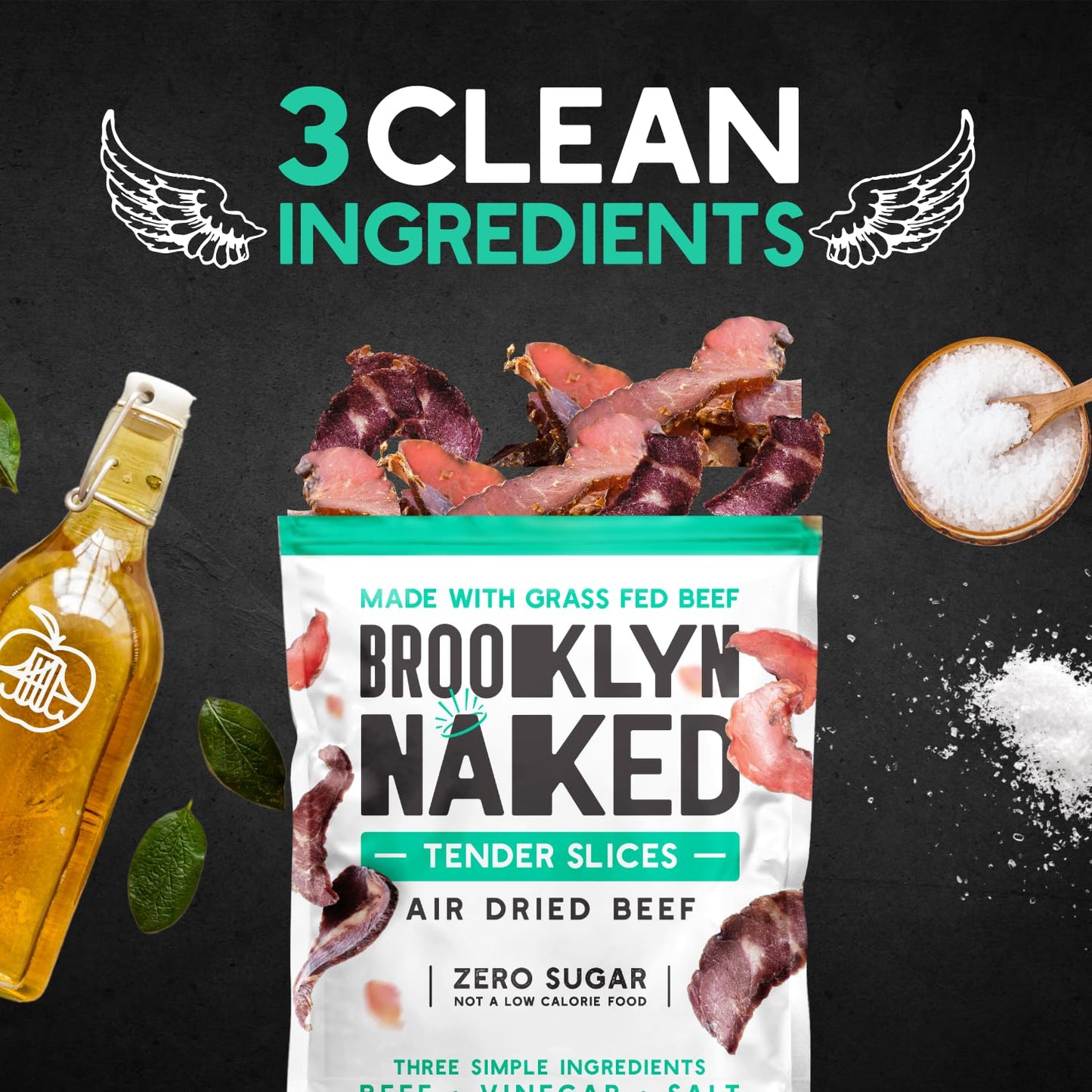 Brooklyn Naked Tender Slices Air Dried Grass Fed Beef Snack, Stripped Down Clean Beef Jerky (2Oz, Pack Of 8) - Aip, Approved, Wh