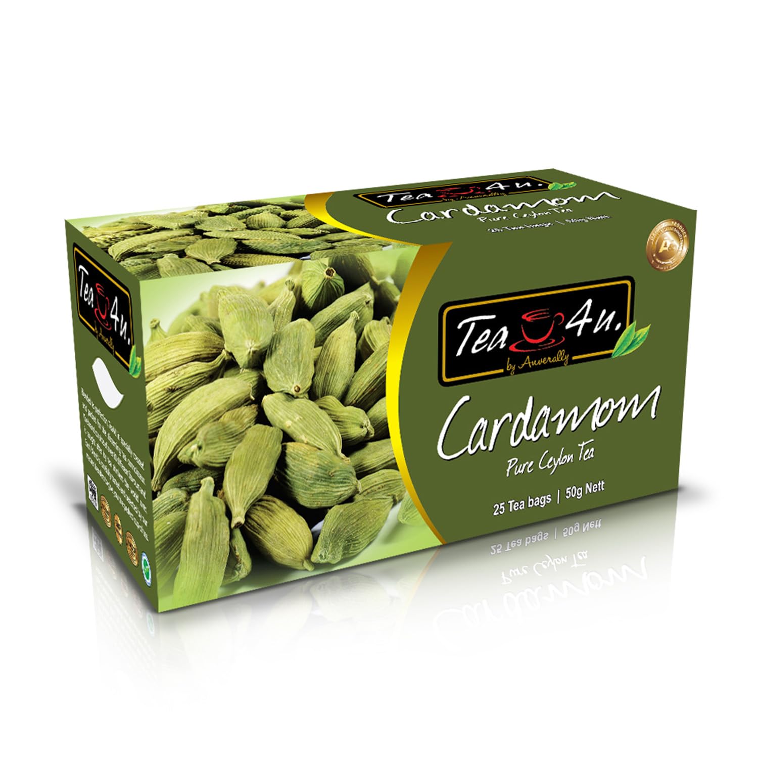 TEA 4U Flavored Black Tea Bags - Original Ceylon Tea with Cardamom, 1 Count (Pack of 25)