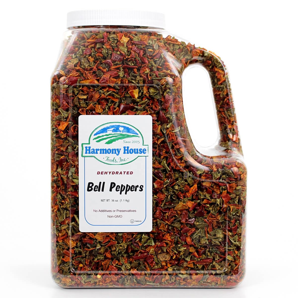 Harmony House Dried Mixed Bell Peppers, Diced – Dehydrated Vegetables For Cooking, Camping, Emergency Supply and More, 36 oz Jug