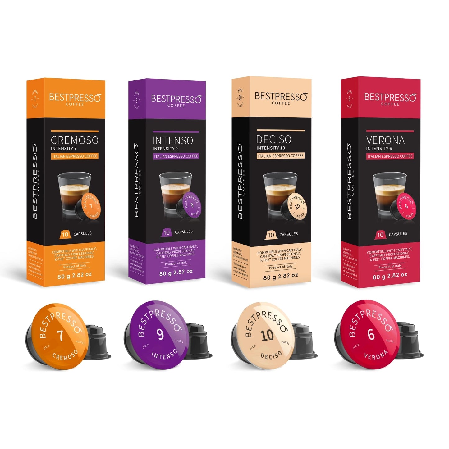 Bestpresso Coffee Capsules Compatible With Starbucks Verismo, Caffitaly, Cbtl, K-Fee Systems 80 Pods (Variety Pack)