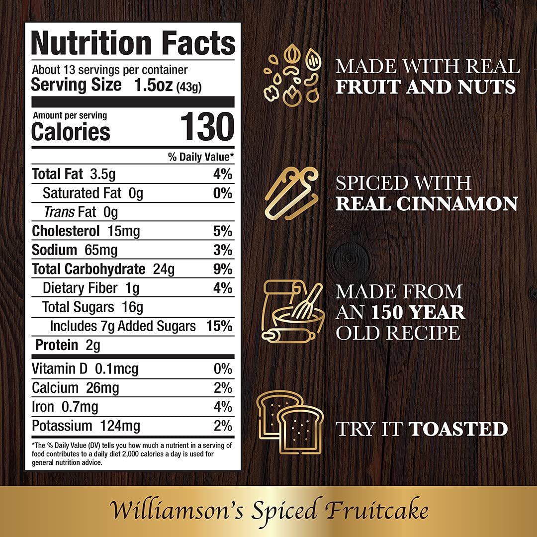 Williamsons Spiced Fruitcake, Fruit Cake, Freshly Made, Gourmet Snack, Food Gift with Fine Fruits and Nuts (20 Ounce, Pack of 1