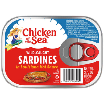 Chicken of the Sea Sardines in Louisiana Hot Sauce, 3.75 Ounce Can (Pack of 1), Wild Caught Sardines, Packaging May Vary