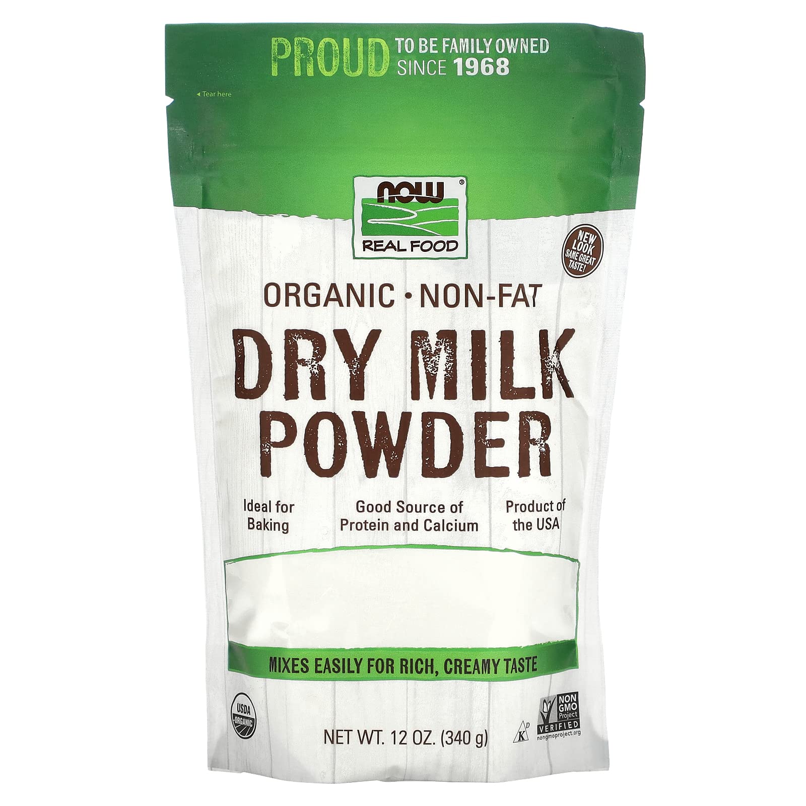 Now Foods, Organic Non-Fat Dry Milk Powder With Protein And Calcium, Product Of The Usa, 12-Ounce (Packaging May Vary)