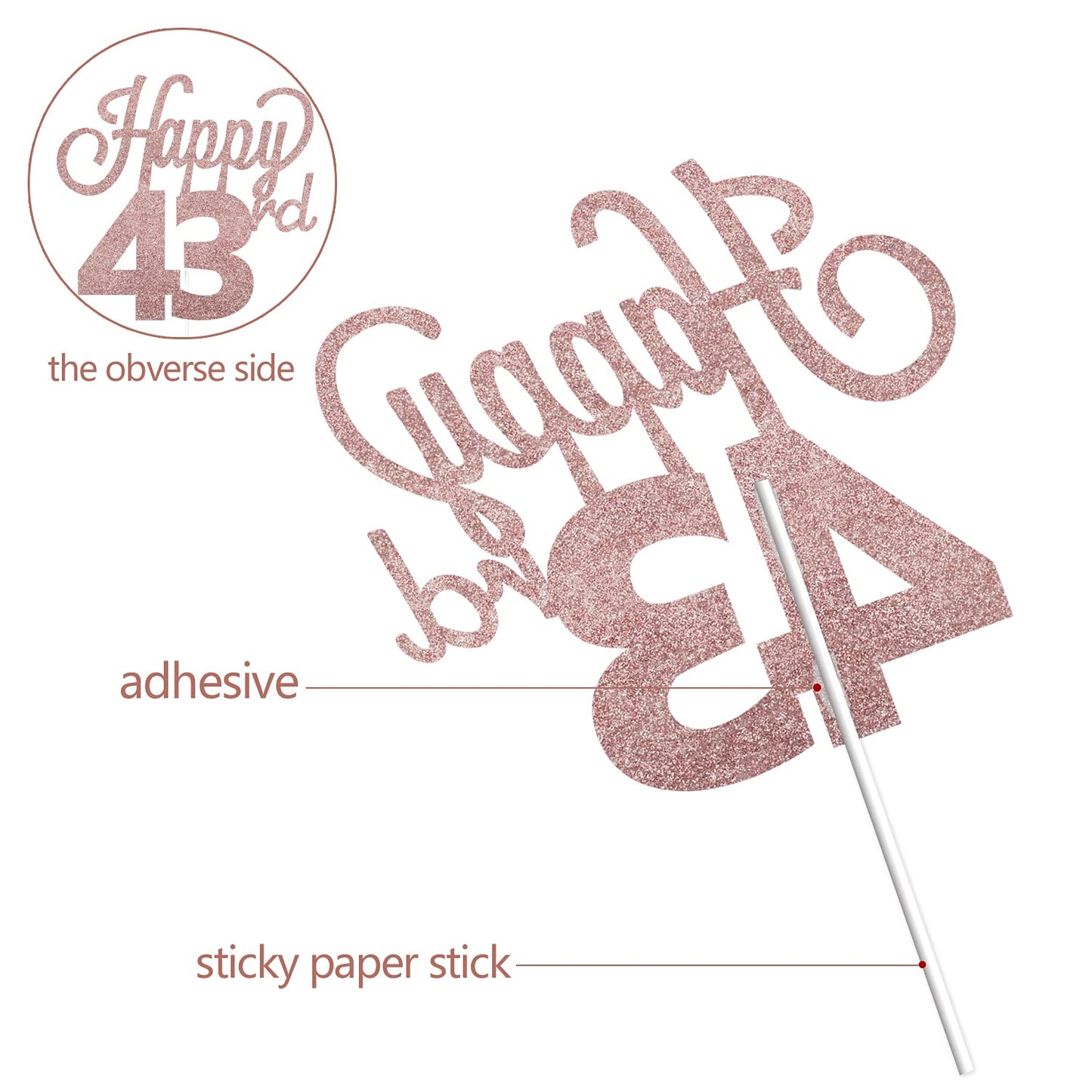 Lingteer Happy 43Rd Birthday Cake Topper - Cheers To 43Rd Birthday 43 Years Old Birthday Party Cake Decorations Sign.