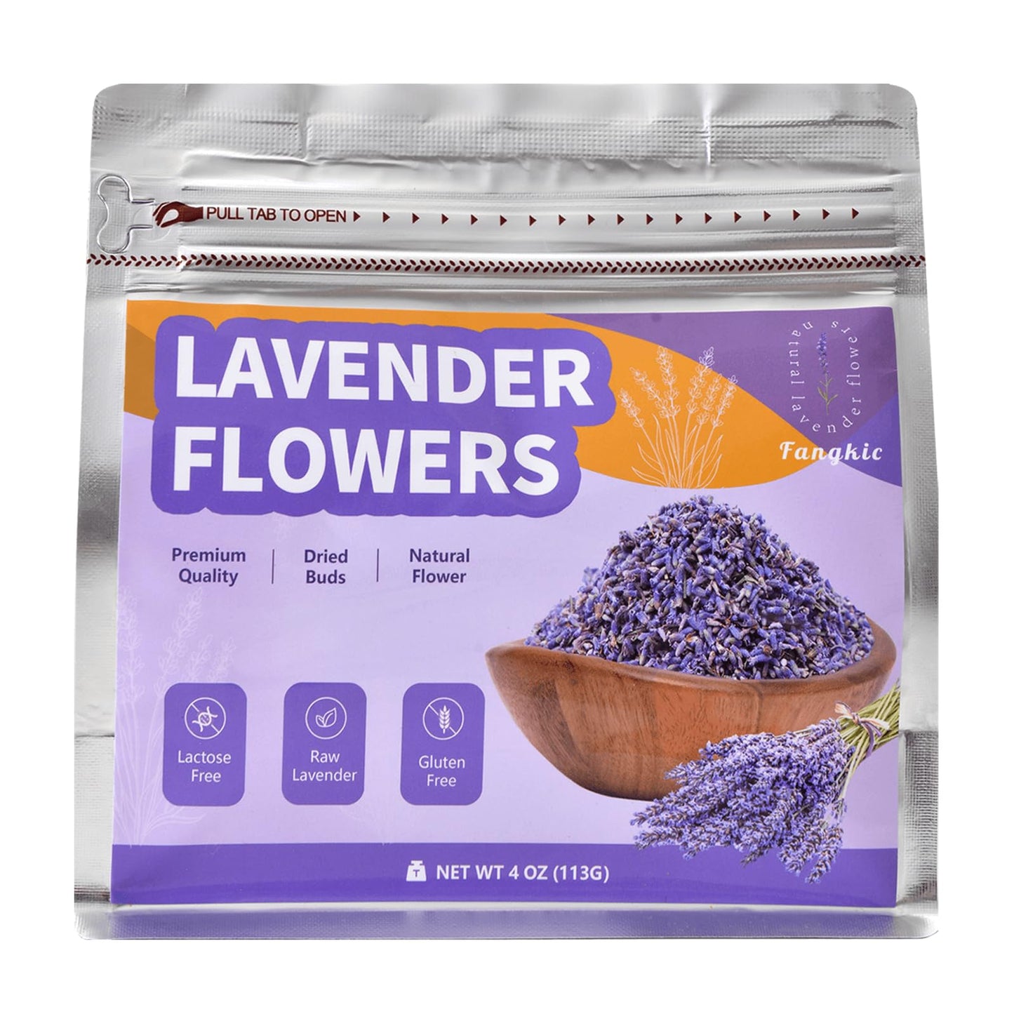 Fangkic Dried Culinary Lavender Flowers, Food Grade Buds, 4 oz, Gluten Free, Ideal for Tea, Baking, Potpourri, and Home Fragrance