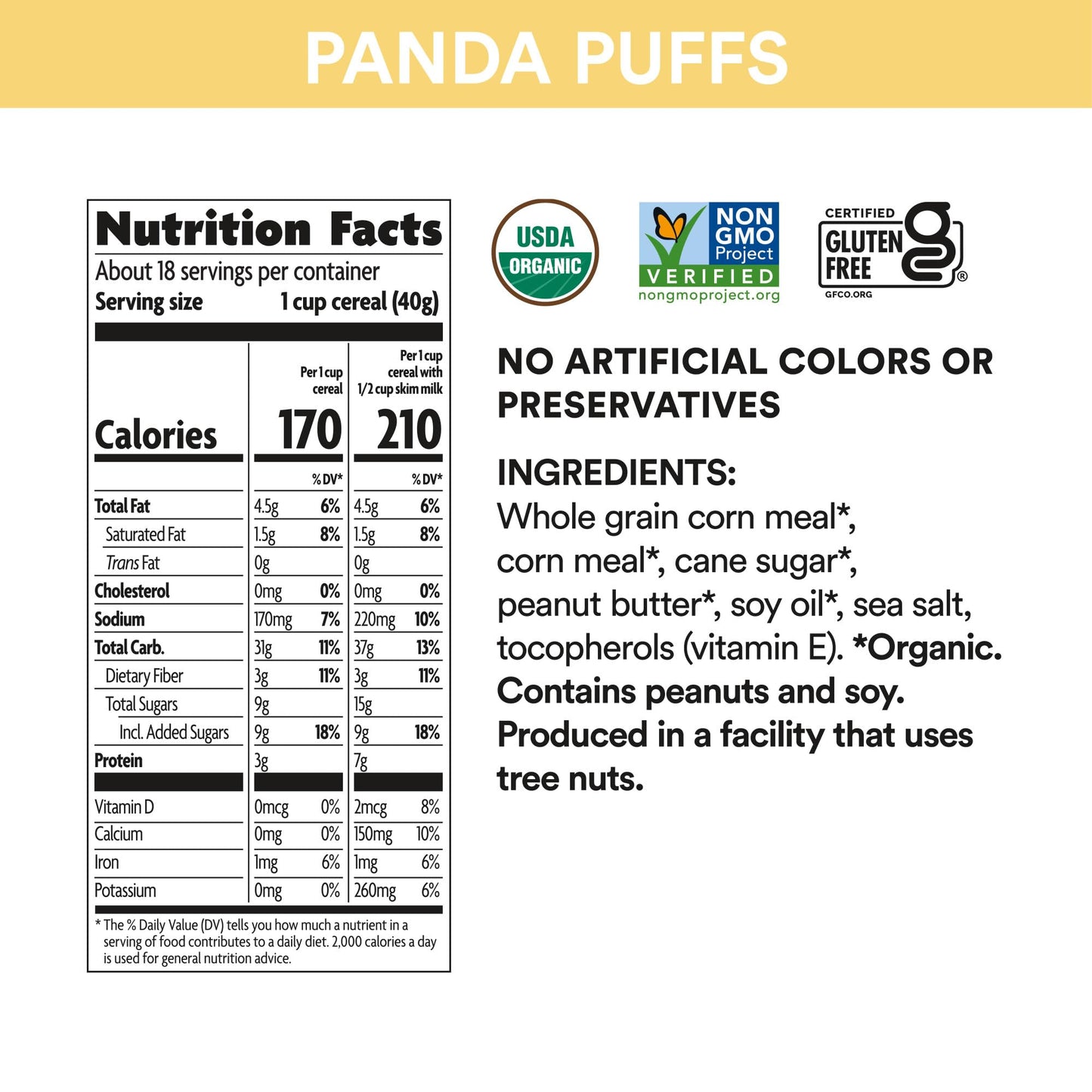 EnviroKidz Panda Puffs Organic Peanut Butter Cereal, 25.6 Ounce, Gluten Free, Non-GMO, EnviroKidz by Nature's Path
