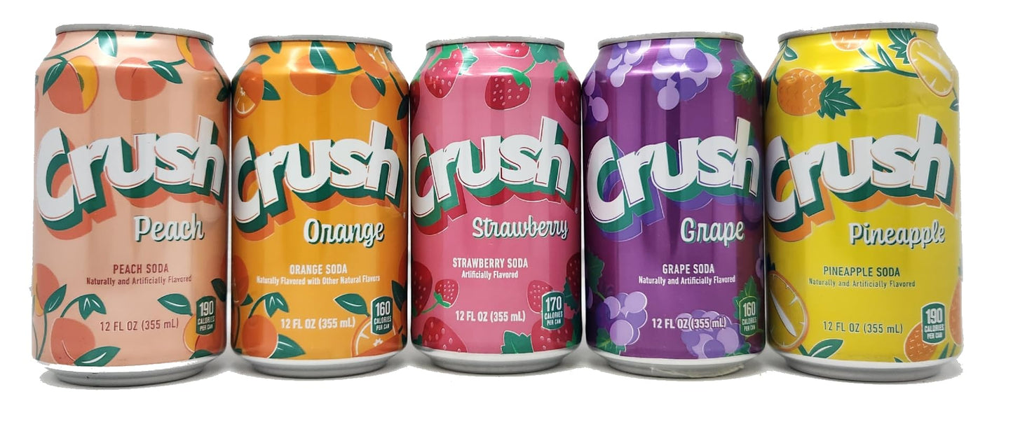 15 Pack Orange Peach Pineapple Strawberry Grape Variety Soda Pop Soft Drink Crush Cans 12oz