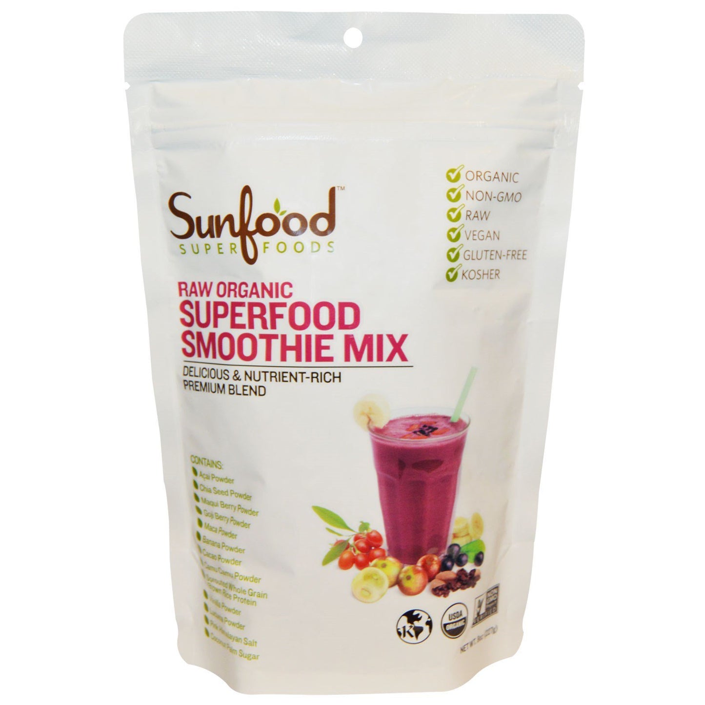 Sunfood Superfood Raw Organic Smoothie Mix - Vegan Superfood Protein Smoothie Powder, Drink Mix with Fruit & 12g Plant Based Pro