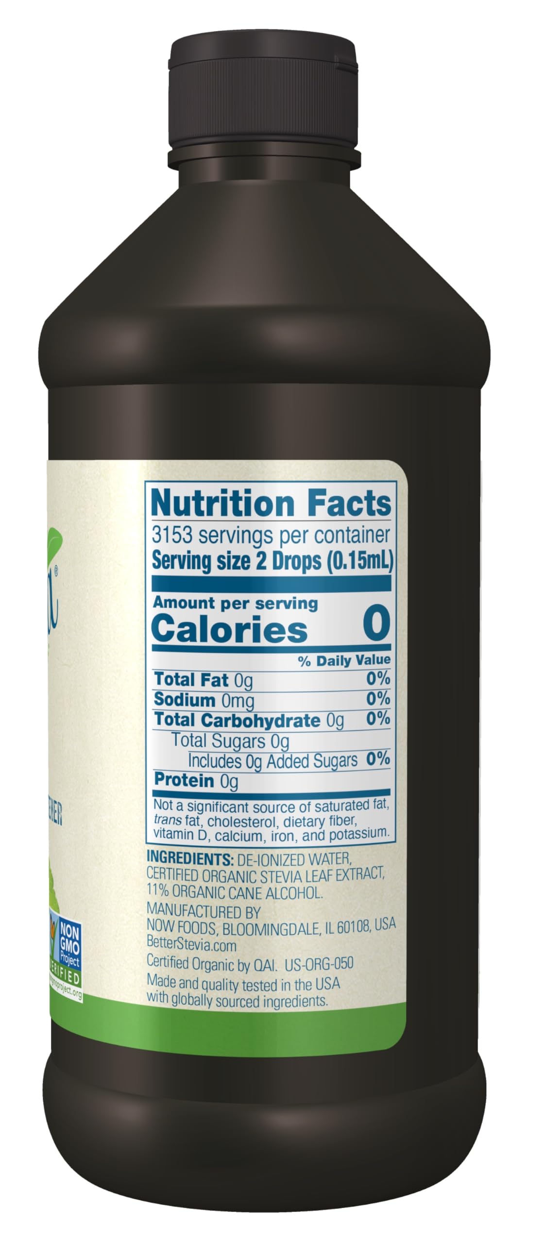 NOW Foods BetterStevia Organic Zero-Calorie Liquid Sweetener  Keto Friendly  Suitable for Diabetics  No Erythritol  16-Ounce