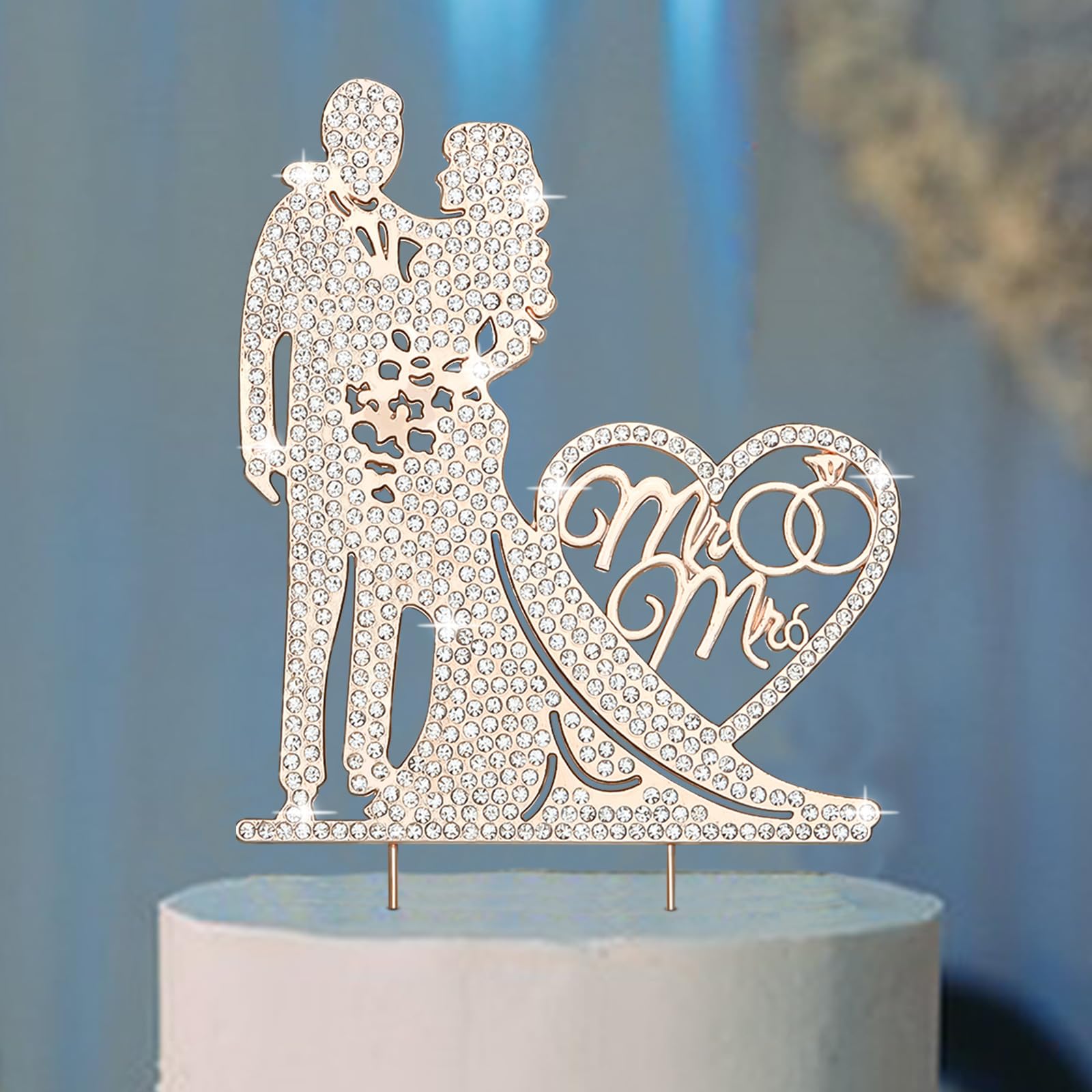 Jaciya Wedding Cake Topper Rhinestone Metal Mr and Mrs Cake Topper Wedding Bride and Groom Bridal Shower Party Rose Gold Wedding