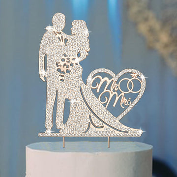Jaciya Wedding Cake Topper Rhinestone Metal Mr and Mrs Cake Topper Wedding Bride and Groom Bridal Shower Party Rose Gold Wedding