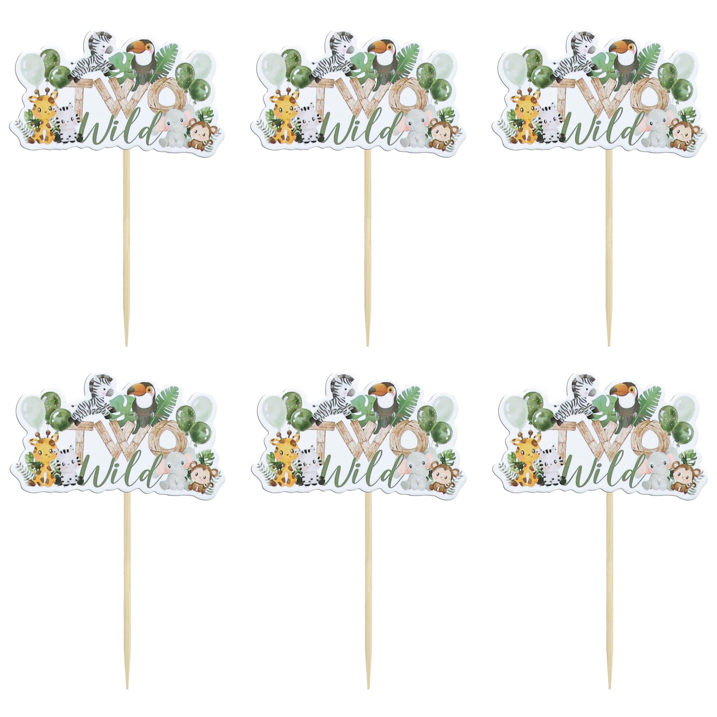 Gyufise Jungle Animal Cupcake Toppers, 36 Pcs, Green Paper Picks for 2nd Birthday and Baby Shower Decorations
