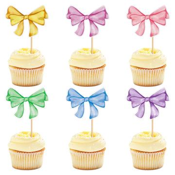 24 Pack Bow Cupcake Toppers Bowknot Pink Purple Blue Yellow Green Mulitycolor Cupcake Picks Bridal Baby Shower Cake Dessert Pick