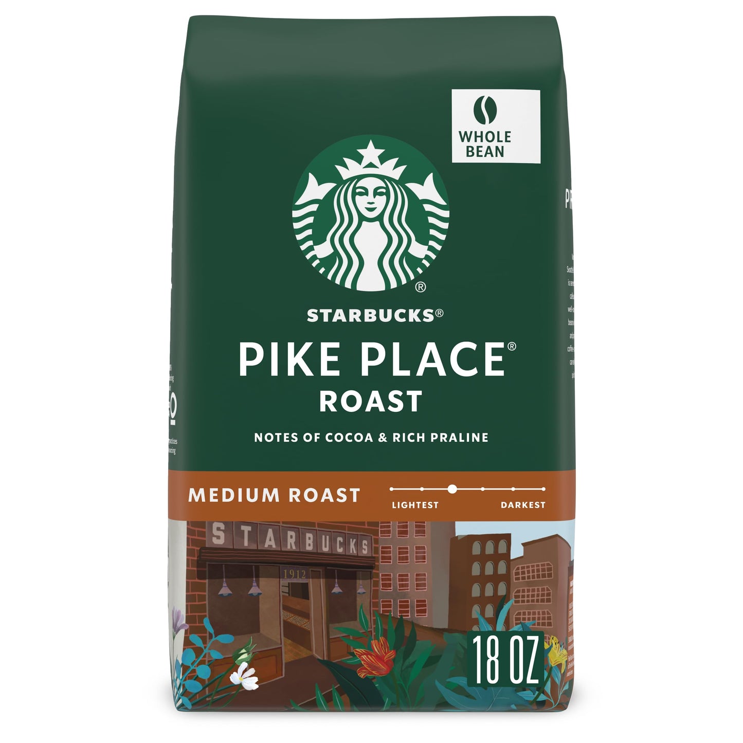 Starbucks Whole Bean Coffee, Medium Roast, 100% Arabica, 18 oz, Pike Place